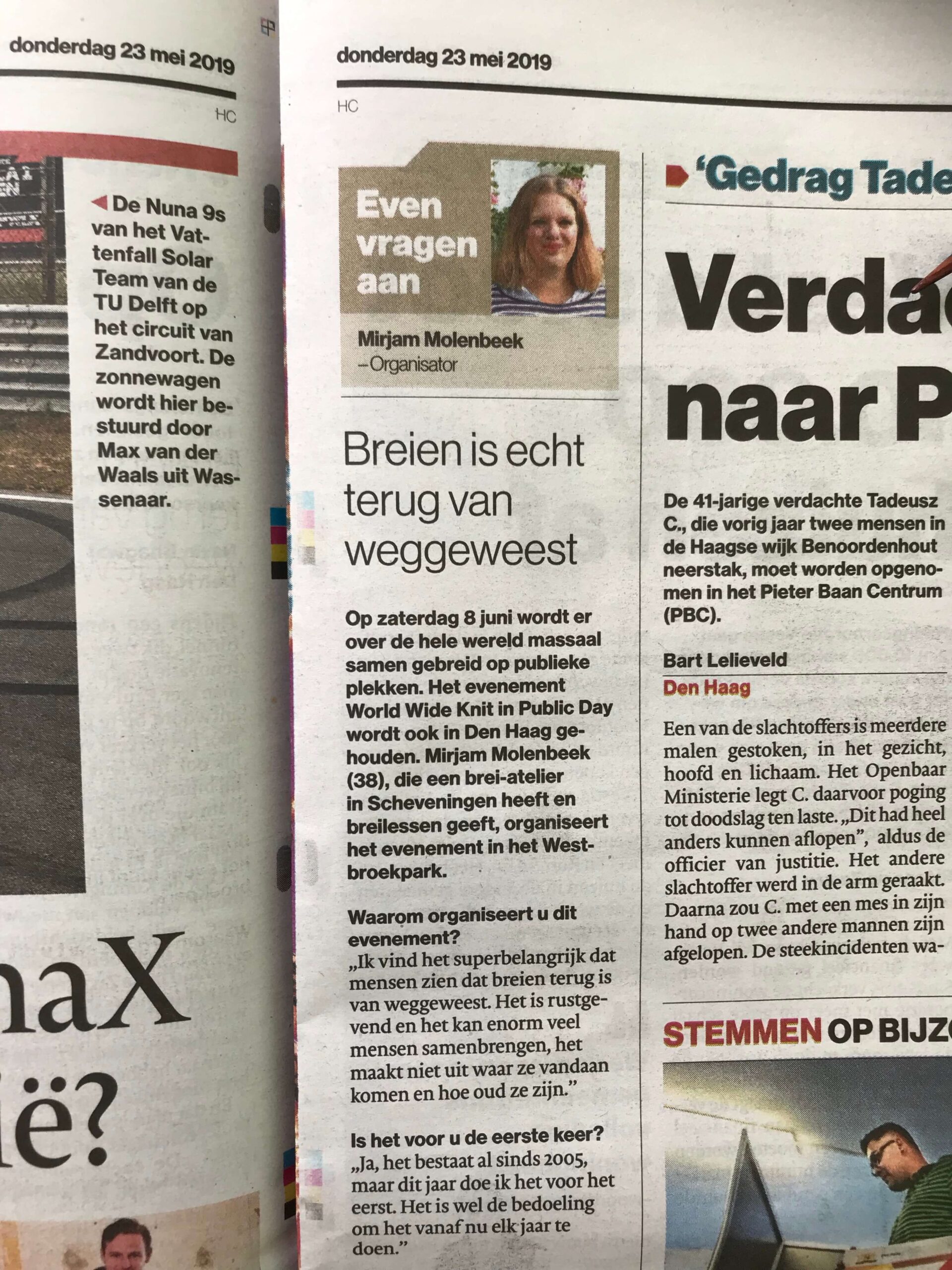 Mirjam Molenbeek AD Haagsche Courant Den Haag World Wide Knit in Public day 2019 Mirjam Molenbeek AD Haagsche Courant Den Haag World Wide Knit in Public day 2019
